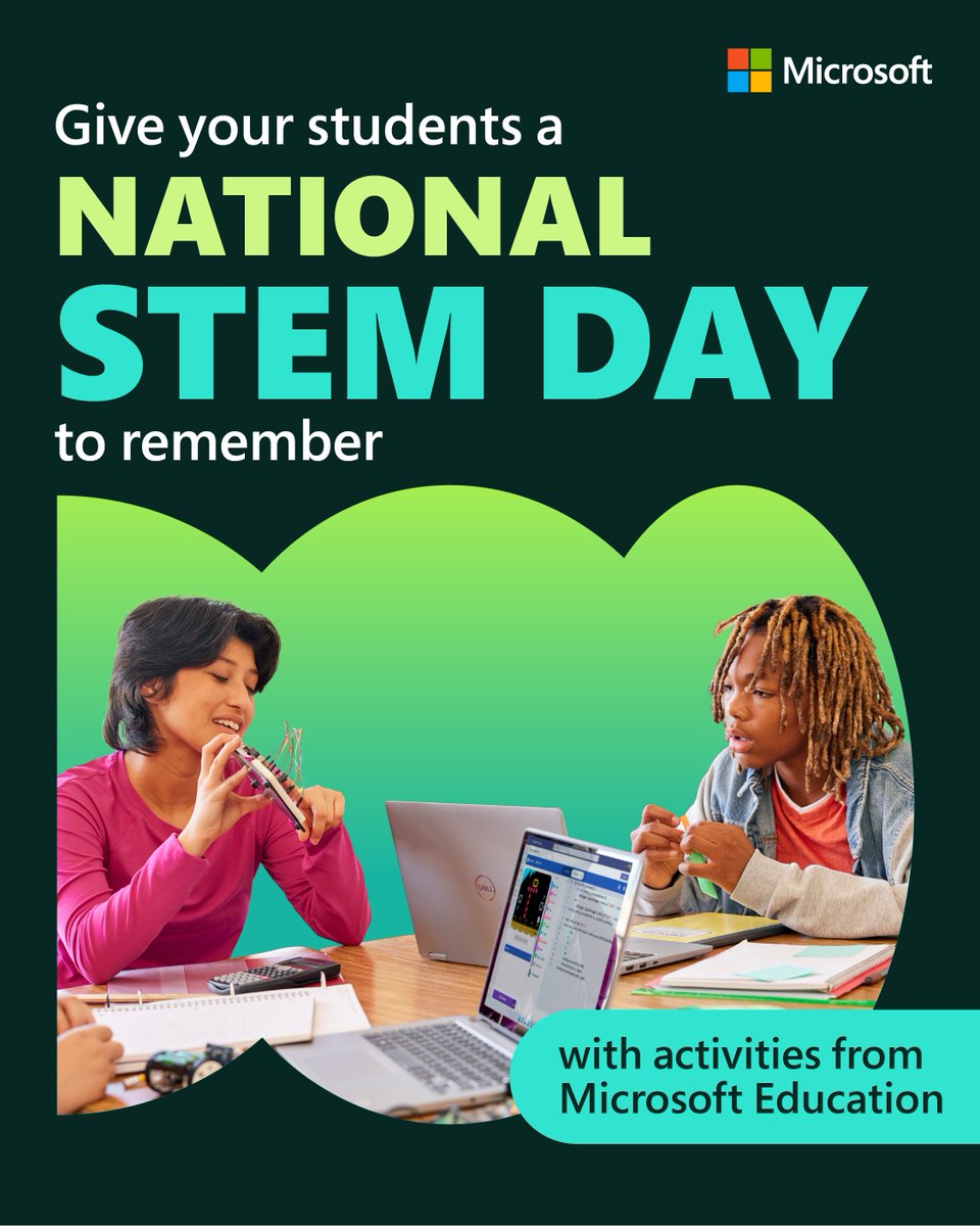 Are you as excited for #NationalSTEMDay as we are? 🧬⚙️📚

Explore resources from <a href="/MicrosoftFlip/">Flip</a>, <a href="/PlayCraftLearn/">Minecraft Education</a>, and <a href="/MSMakeCode/">Microsoft MakeCode</a> to help foster your students' interest in STEM.

Get started: msft.it/6018949Au

#MicrosoftEDU