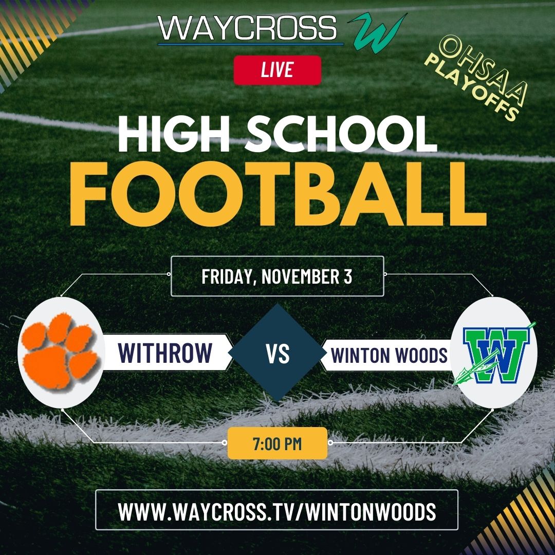 waycross's tweet photo. It's almost time for Friday Night Football--tournament style!
Waycross will be at the Winton Woods vs. Withrow game; watch LIVE at https://t.co/180NyYe3tF

@warriorsath @Winton_WoodsFB @wwcsdistrict @WWHSbroadcast @IamCPS @iamcpsathletics @WithrowTigers @CoachKRJones @WWHSTRIBE https://t.co/Mt94uxlUuP