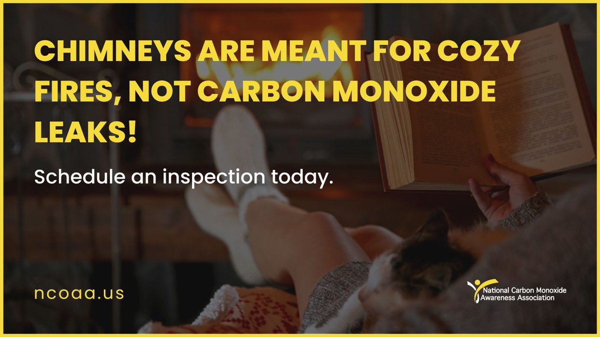 NCOAA's tweet image. Chimneys are meant for cozy fires, not carbon monoxide leaks! Ensure your chimney is regularly cleaned and inspected to prevent hazardous buildup. 

Stay safe and keep your home free from carbon monoxide risks. 

#ChimneySafety #COAwareness #Nonprofit
