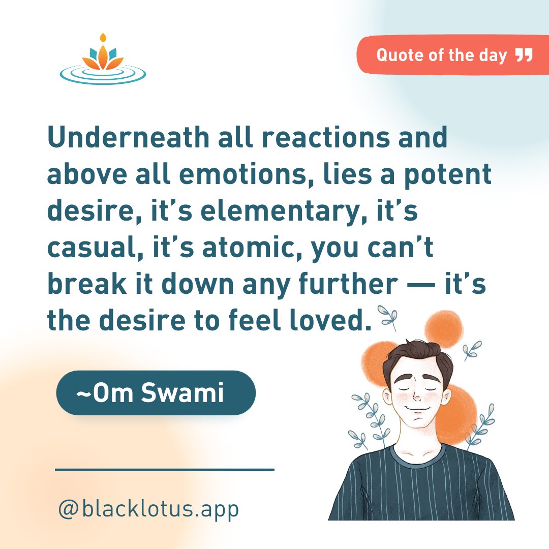 blacklotus_app's tweet photo. Quote of the day
Underneath all reactions and above all emotions, lies a potent desire, it’s elementary, it’s casual, it’s atomic, you can’t break it down any further — it’s the desire to feel loved. - OmSwami
#DesireForLove
#AtomicLonging
#LoveIsEssential
#OmSwamiWisdom https://t.co/Wh947dk7l7