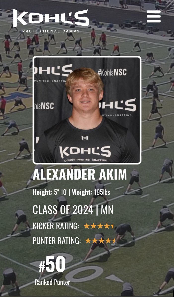 Alex_Akim25's tweet photo. Thank you @KohlsKicking for ranking me #50 in 🇺🇸 @mwscarletfb @Mit_Carp https://t.co/TxtuPFD5MA