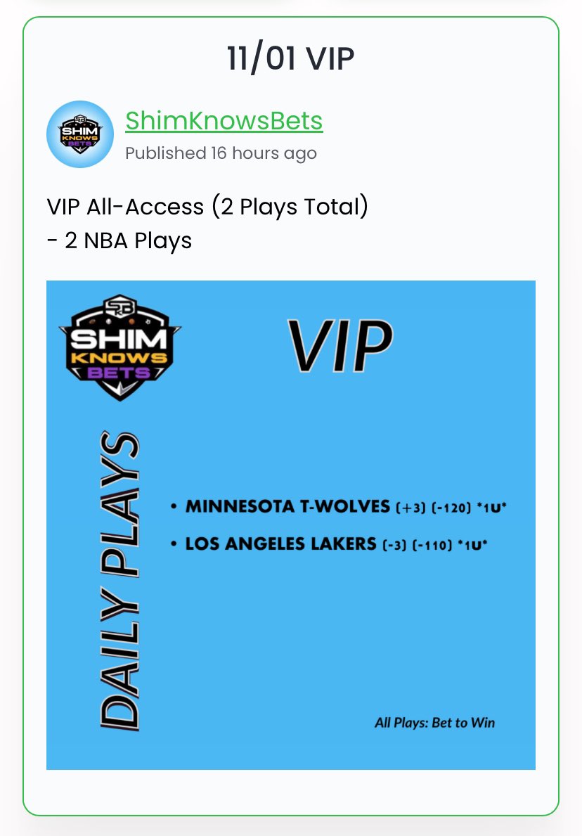 2-0 start to November! 💰📈

• T-WOLVES (+3) ✅
• LAKERS (-3) ✅

 Let’s end 2023 with a bang!!💥

#GamblingTwitter #NBA #NFL #NFLFrankfurtGames #NFLPicks #NBApicks #WorldSeries #DraftKings #fanduel #LakeShow #RaisedByWolves