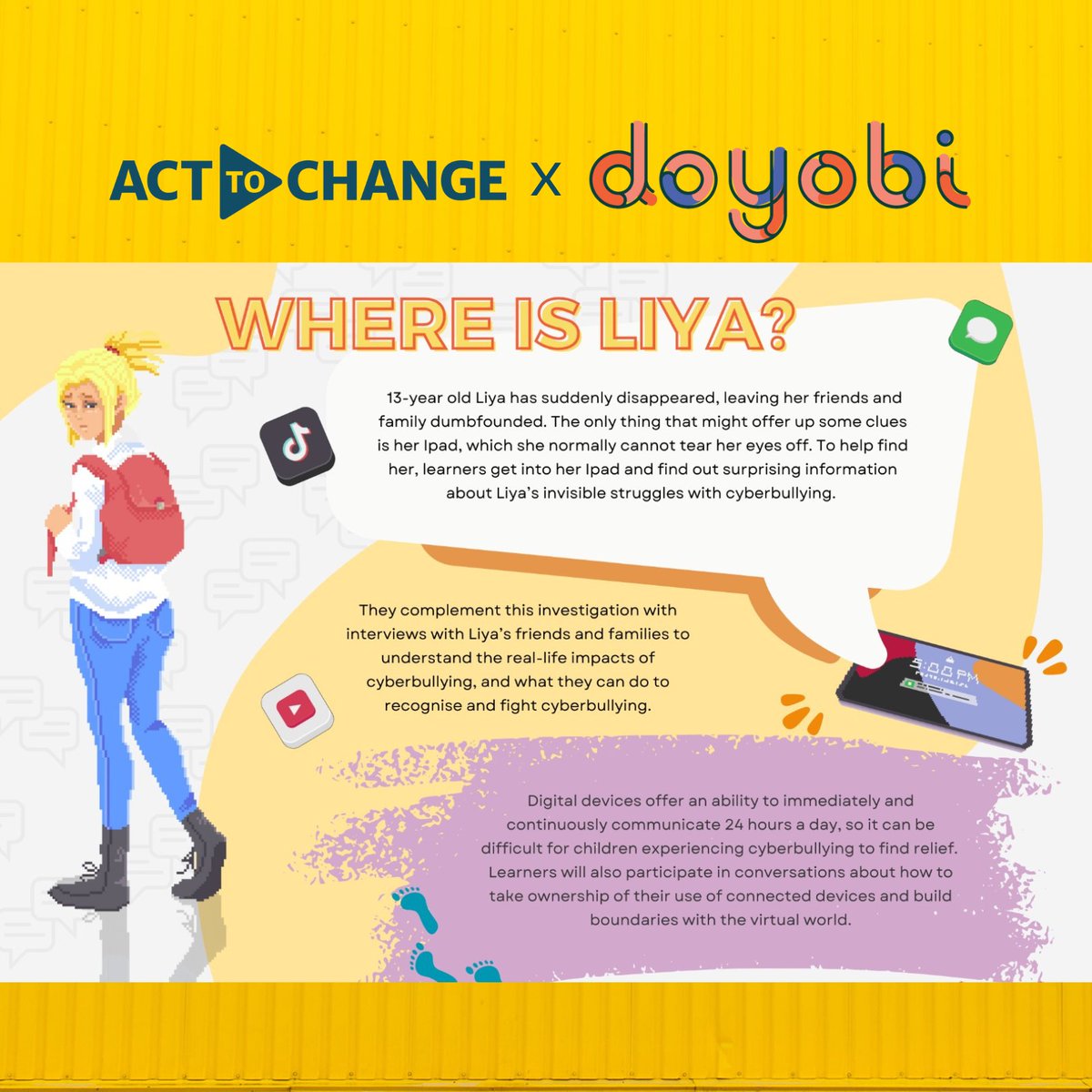 ActToChange's tweet photo. To commemorate @unesco's International Day Against Violence and Bullying today, we're proud to announce our partnership with Singaporean company @DoyobiEdu to create an online anti #cyberbullying quest!

#EndCyberbullying #ActToChange #AAPIYouth #YouthMentalHealth https://t.co/cFi7X9GNAy