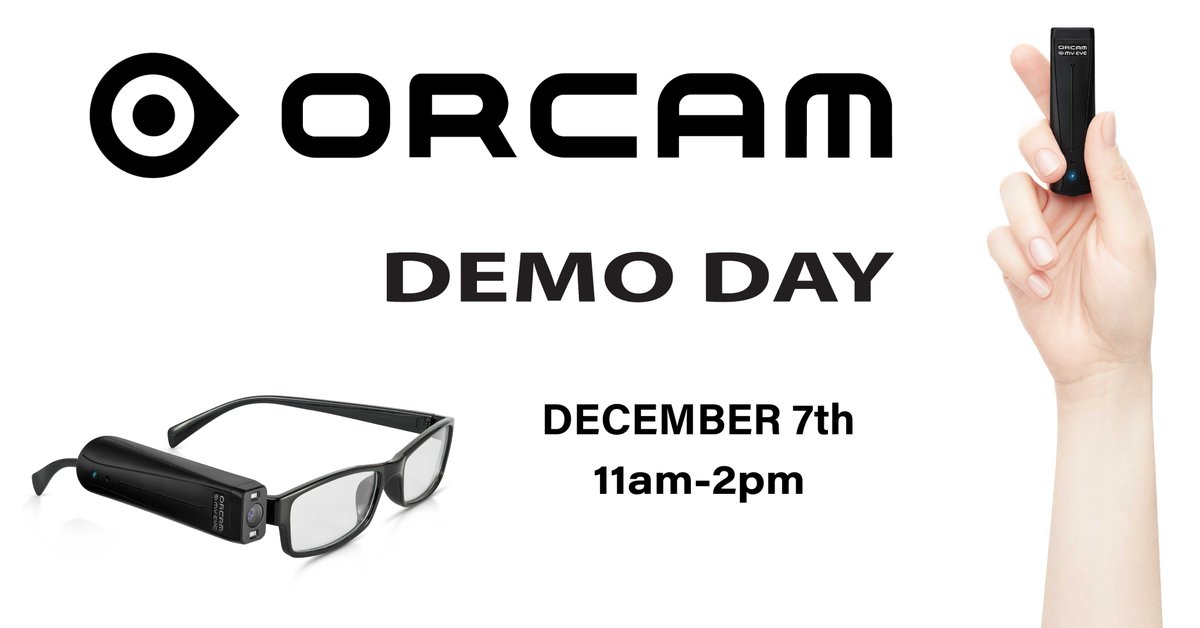 Sterling_Adapt's tweet photo. Join us for a FREE demonstration of OrCam MyEye and OrCam Read December 7th!

Location:
San Francisco Lighthouse For the Blind ~ 1155 Market Street 10th floor ~ San Francisco, CA 94103

Call or Email us to RSVP:
(415) 878-2922
vicki@sterlingadaptives.com https://t.co/Q4x3ZM36N9
