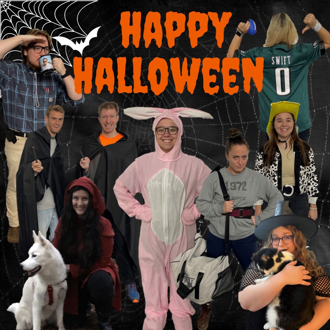 Our office celebrated the spooky season by wearing our costumes to work.  A big congratulations to our newest employee, Libbie, for winning the costume contest with her bunny suit! We hope you all had a safe and “hoppy” Halloween!