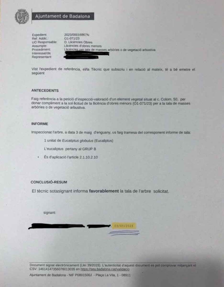 Hem criticat a <a href="/Albiol_XG/">Xavier García Albiol</a> com a màxim responsable de l’Ajuntament, però em de corregir per que el permís el va otorgar l’anterior govern al maig. El problema no és de qui governi, el problema és el propi ajuntament i els tècnics, en aquest cas d’urbanisme.