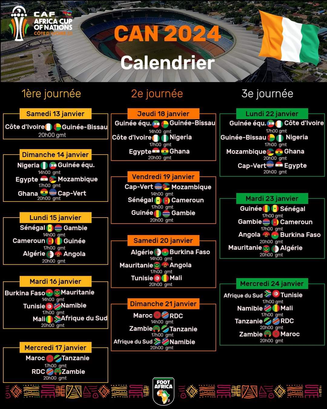 CAN 2024 : Le calendrier complet de la Tunisie (Groupe E)