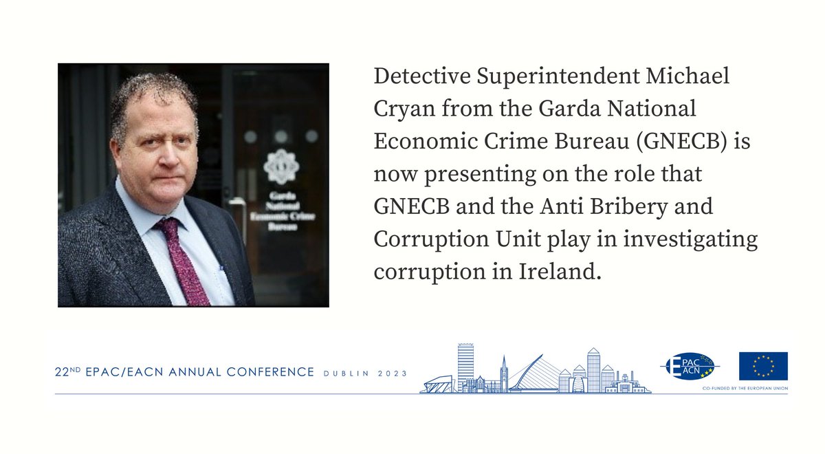 GardaOmbudsman's tweet image. Detective Superintendent Michael Cryan from the Garda National Economic Crime Bureau (GNECB) is currently presenting at #EPACEACN23