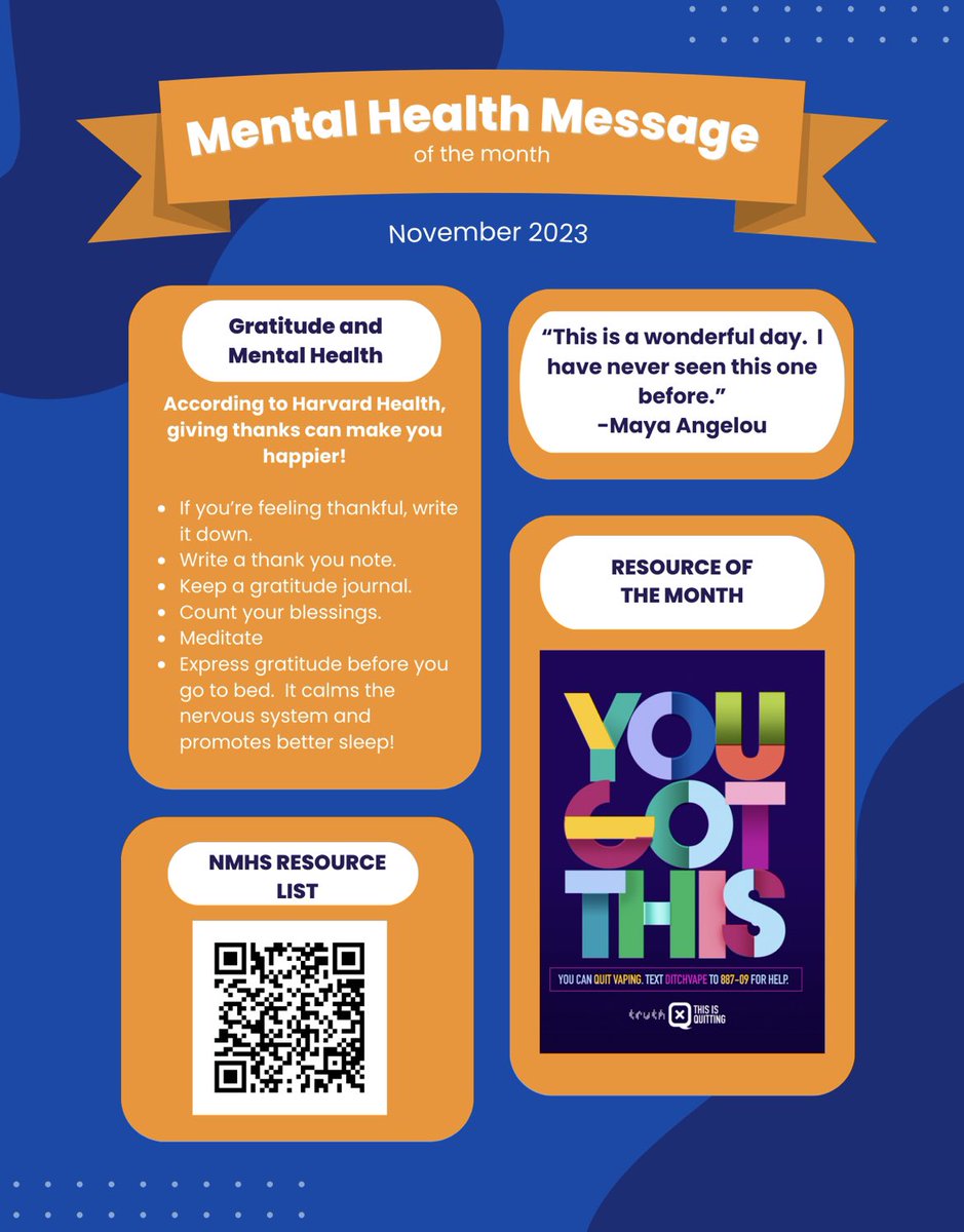 Check out the November Mental Health Message 💙🧡💙🧡