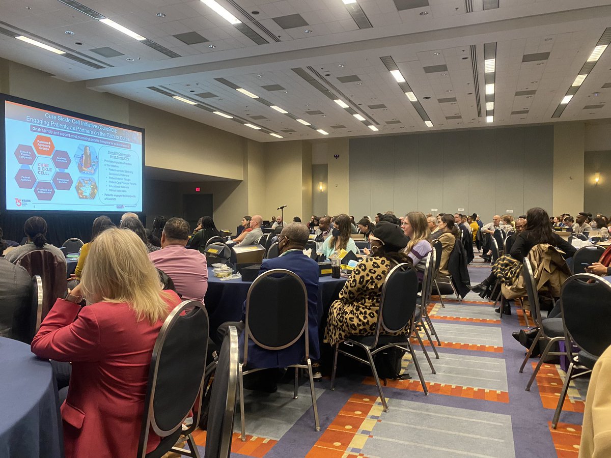 Packed house at the #ASHG23 diversity luncheon to hear Dr. Gibbons director of @nih_nhlbi give his thought on inclusivity in genomic research and initiatives to combat sickle cell! #ASHG2023 #stemdiversity