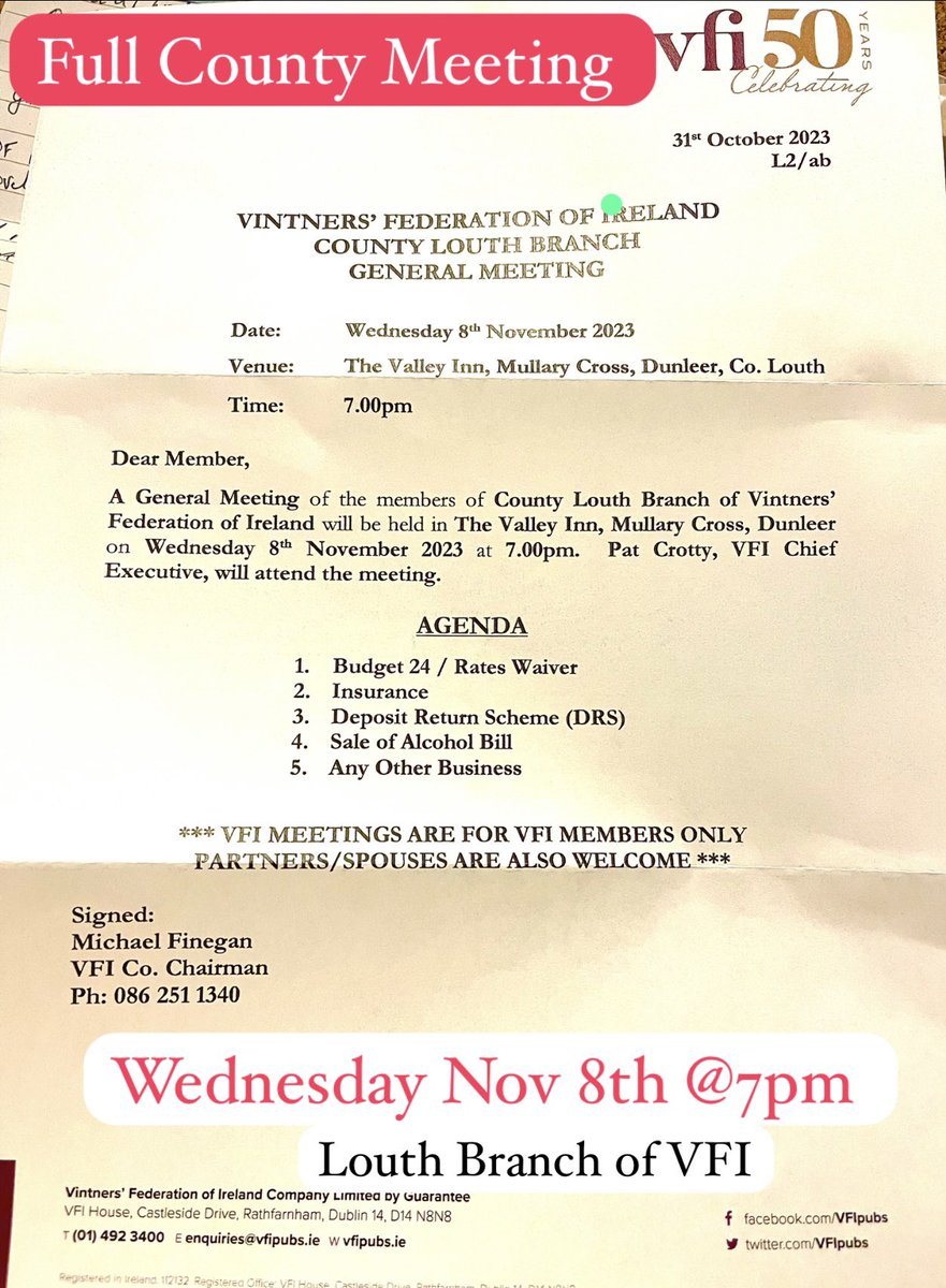 Full County Meeting for the LOUTH Branch of <a href="/VFIpubs/">VFI</a> 
Next Wednesday 6th November <a href="/7pm/">Huong Le</a> @ The Valley Inn Mullary Co Louth