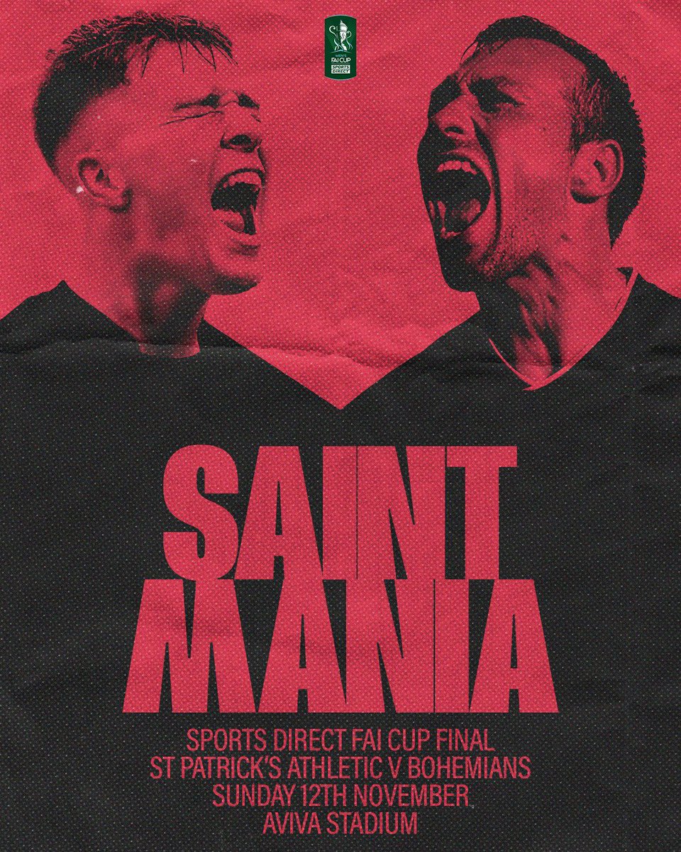 We’re heading for the biggest Sports Direct FAI Cup Final attendance ever with over 35,000 tickets sold!

Get yours now via Ticketmaster to be part of a biggest day in Irish football <a href="/AVIVAStadium/">AVIVA Stadium</a> 

🎟 Scroll to select the St Pat’s end ➡️ ticketmaster.ie/sports-direct-…

#StPatsFC 🔴⚪️