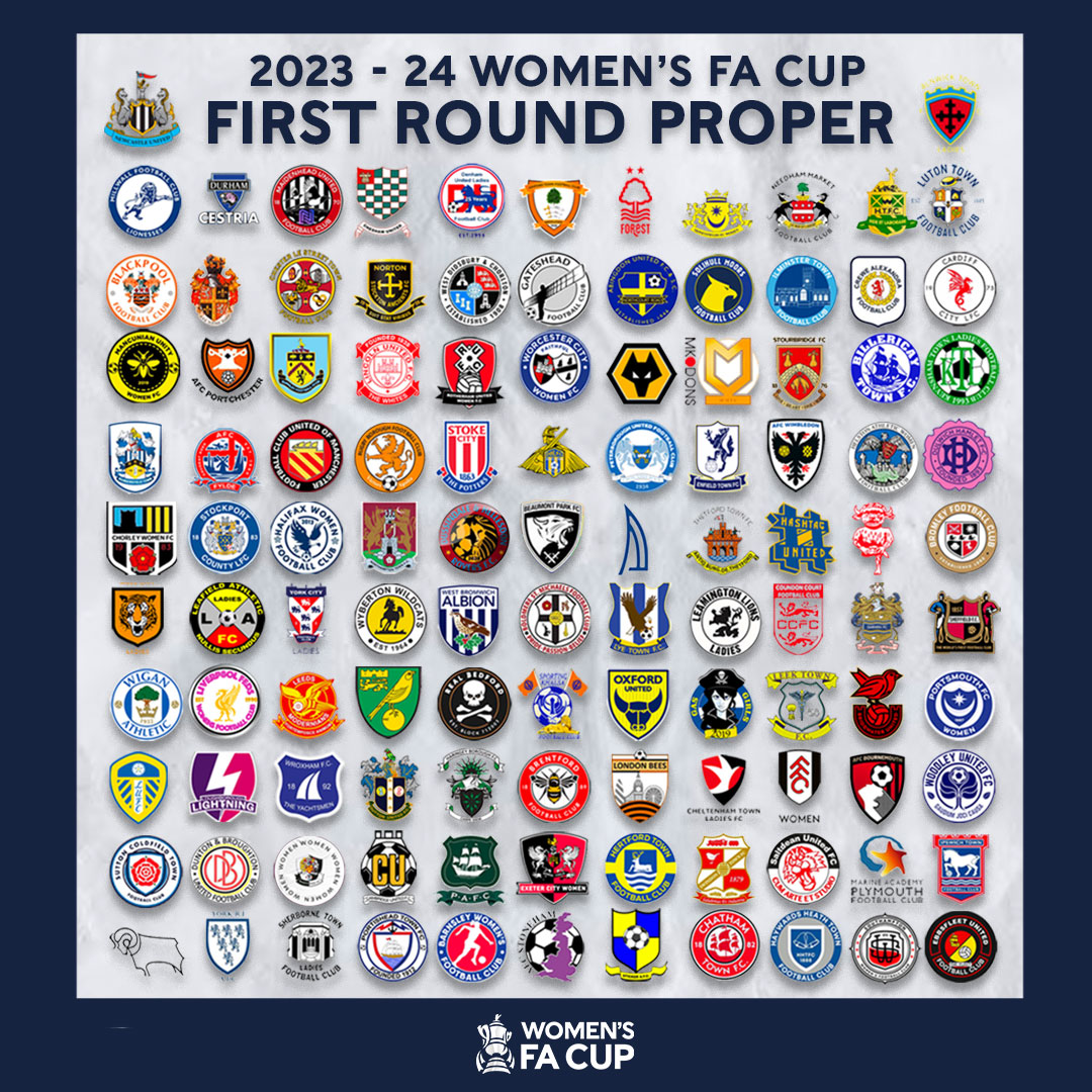 Introducing… the 112 teams of the First Round Proper of the Women’s FA Cup 2023/24. Leave a ❤️ if you see your team!
