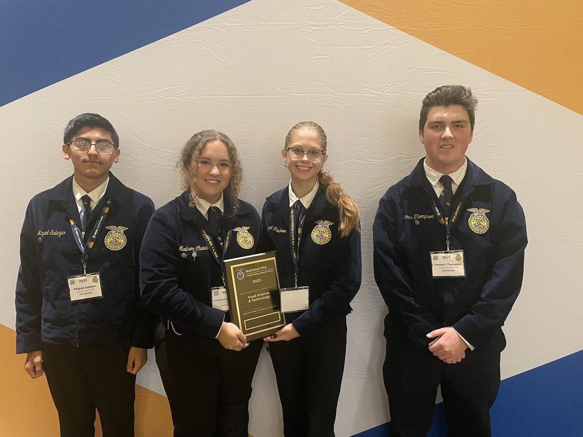 Congratulations to the Food Science team for being rated Silver in the National Contest!  Individual ratings are Madison Chaudoin - GOLD, Miguel Salazar and Bridget Faulkner - SILVER and Tanner Thompson - BRONZE. Congratulations! <a href="/high_larue/">LARUE COUNTY HIGH</a>