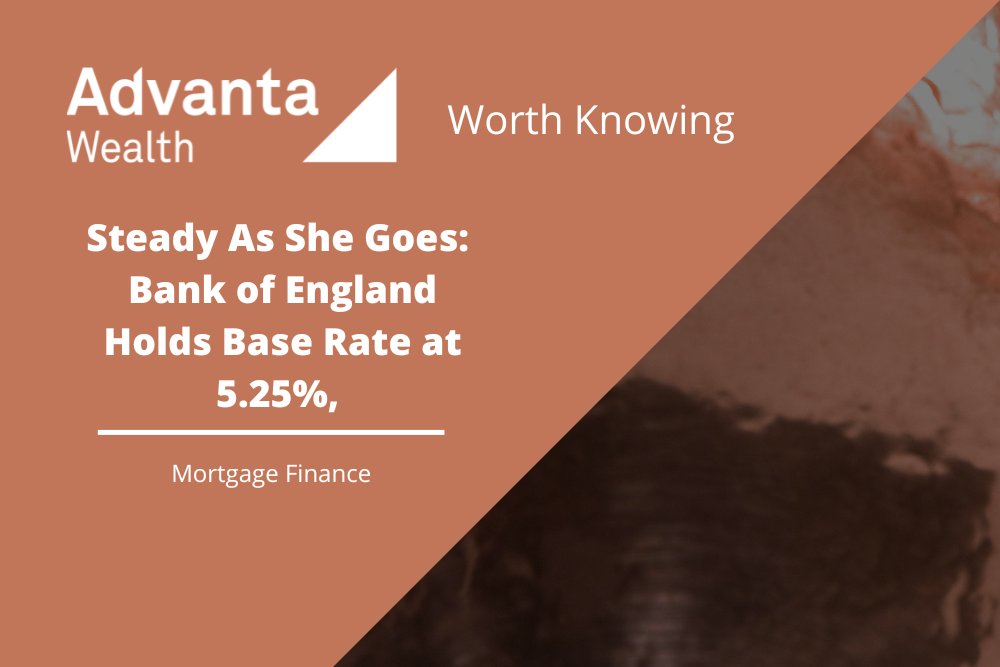 The Bank of England maintains the base rate at 5.25%. This stability in the financial landscape is a testament to the resilience of our economy.

ow.ly/2PzH50Q3Bb7

Important: If you do not keep up with your mortgage repayments, you could potentially lose your home