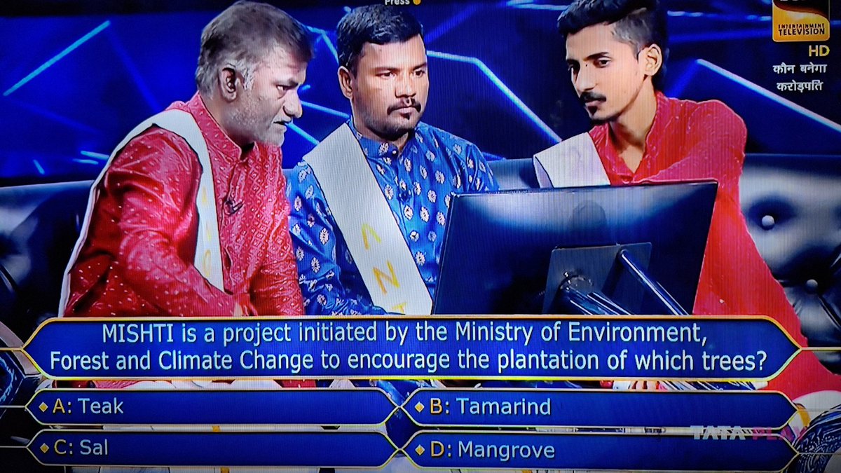 bsi_moefcc's tweet photo. A question on the @moefcc scheme #MISHTI (Mangrove Initiative for Shoreline Habitats &amp; Tangible Incomes) was asked by @SrBachchan in today's episode of #KBC. Knowledge of government schemes can win you big in real life too.
Pic courtesy: @SonyTV https://t.co/y69VT97B55