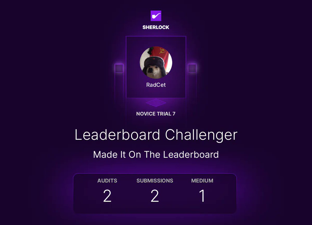 rad_cet's tweet photo. Thank @sherlockdefi, it's my first time on leaderboard. Small bug, but a big surprise gift on my birthday 🥹 https://t.co/YGwTM9kPSd