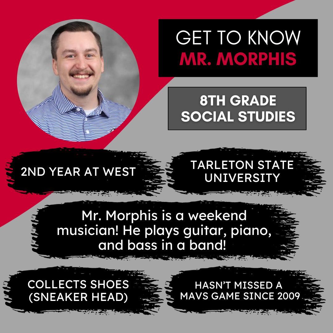 Coppell Middle School West (@cmswestwrangler) on Twitter photo The king of Dad Jokes has arrived...let's get to know <a href="/MorphisLayton/">Mr. Morphis</a>! #WestSpotlight #westfam The king of Dad Jokes has arrived...let's get to know <a href="/MorphisLayton/">Mr. Morphis</a>! #WestSpotlight #westfam