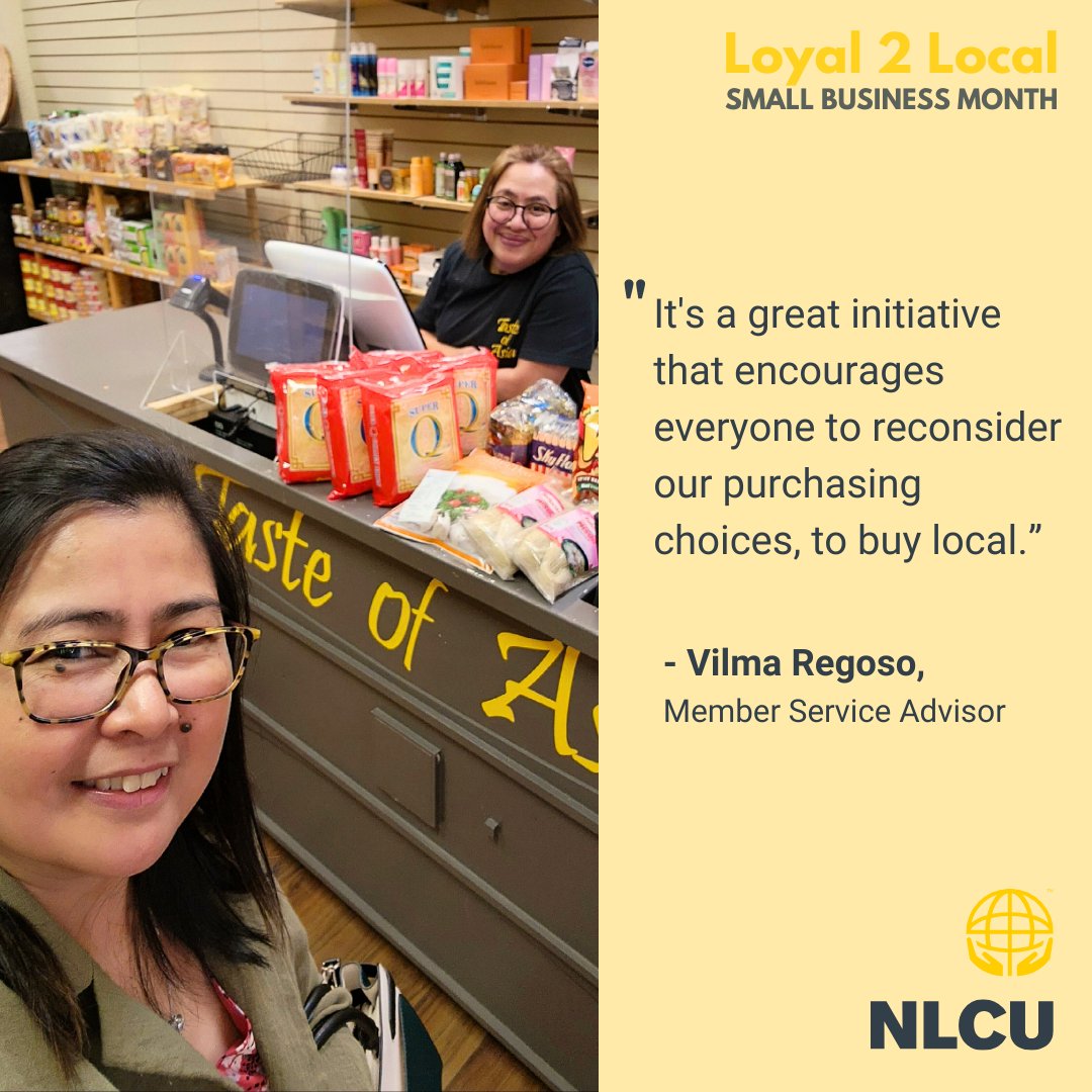 NLCU's tweet image. Our Member Service Advisor, Vilma Regoso, took a picture with Ms. Padagdag while spending her Loyal 2 Local funds on some Filipino groceries from Taste of Asia in Labrador City.

#loyal2local #shoplocal #groceries #explorenl #community #smallbusiness