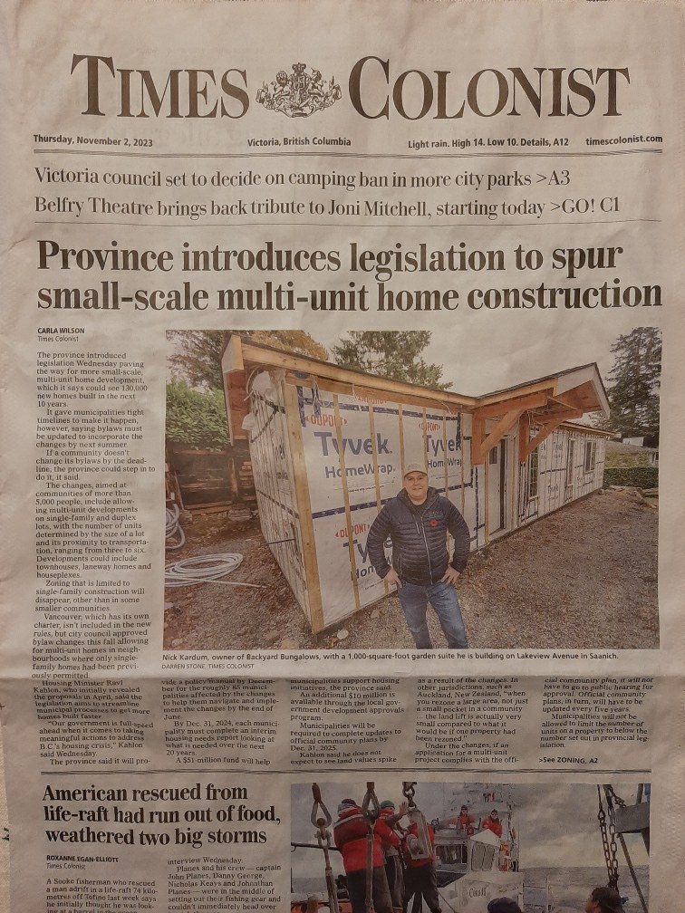 BackyardBungalo's tweet photo. Province introduces legislation to spur small-scale multi-unit home construction https://t.co/cna3hcvXGi via @timescolonist https://t.co/SabYBOR04u