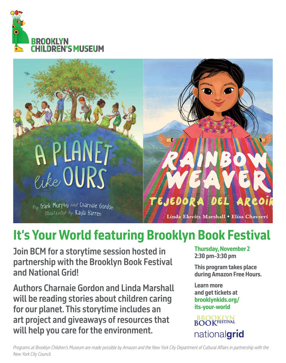 Join us today at @BrooklynKids at 2:30 PM for storytime with Charnaie Gordon (A Planet Like Ours) and Linda Marshall (Rainbow Weaver). There will also be giveaways by our partner @nationalgridus