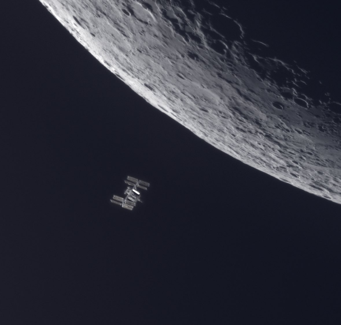 So happy to finally share this shot with you: a conjunction of the ISS and the moon. This shot required meticulous planning and precise timing to achieve, and the full image (in the second post in the thread) is one of my all-time favorites.