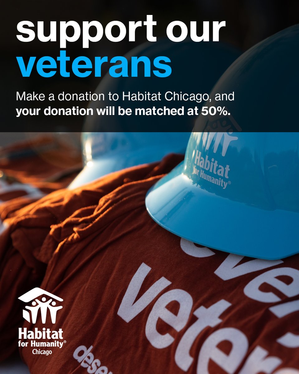 Supporting the 2023 Chicago Veterans Build helps Habitat Chicago provide volunteer, homeownership, and employment opportunities to U.S. veterans, military service members, and their families: mccormickfoundation.org/habitat 

The McCormick Foundation will match donations at 50%!