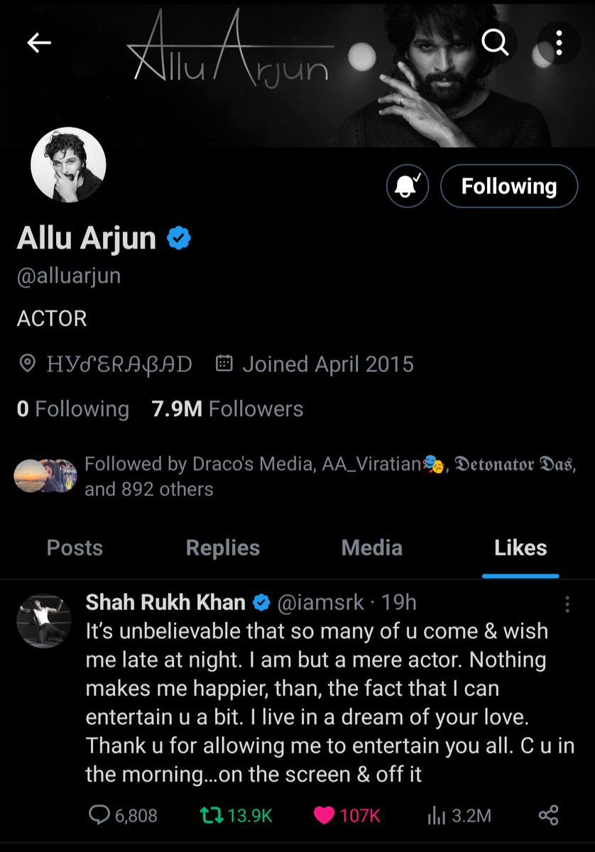 Allu Arjun liked SRK's Birthday post ♥️

#HappyBirthdaySRK