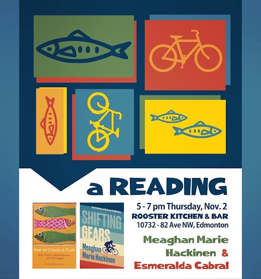 dllskrep's tweet photo. Hey #yegbike! 
Pal and co-worker @MeaghanHackinen will discuss her book Shifting Gears: Coast to Coast on the Trans Am Bike Race TONIGHT, 5 -7 pm at Rooster Bar &amp; Kitchen.
Esmeralda Cabral will also be sharing her book, How to Clean a Fish: And Other Adventures in Portugal. https://t.co/XnWwFIDi3v