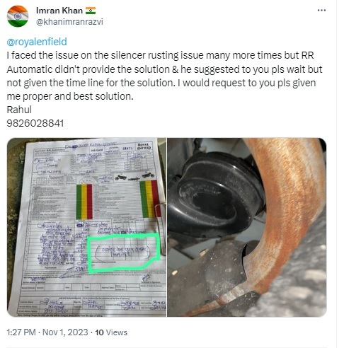 ravinesun's tweet photo. look at Quality #PureCheating #BoycottRoyalEnfield @jagograhakjago @DCsofIndia #NCDRC #120YearsOfRoyalEnfield #PureMotorcycling #RiderMania #RidePure #BulletMeriJaan @khanimranrazvi https://t.co/xDKmF3FpW7