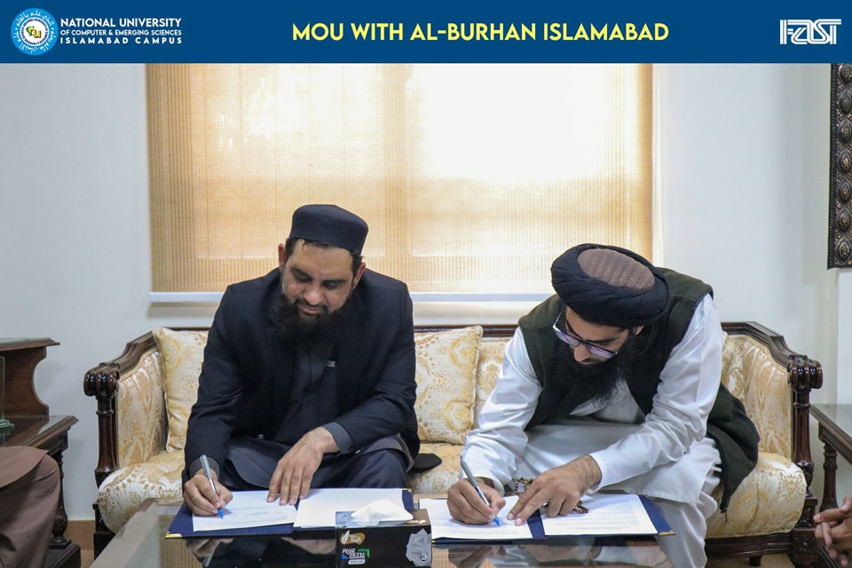 alburhanorg's tweet photo. 𝘼𝙡-𝘽𝙪𝙧𝙝𝙖𝙣 𝙖𝙣𝙙 𝙁𝘼𝙎𝙏-𝙉𝙐𝘾𝙀𝙎 Islamabad have signed an MOU with a shared commitment to integrate Islamic values and traditions with modern education. 
#FASTNUCES #ALBurhan https://t.co/vpJncMruGM