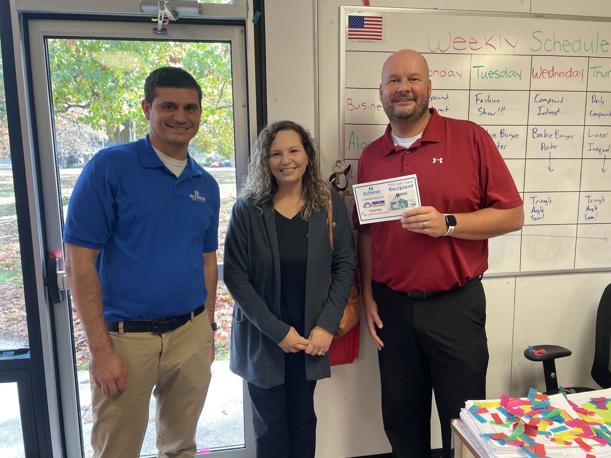 HSALorain's tweet photo. Achieve CU surprised our high school teacher, Mr. Ruebensaal yesterday with a $100 gift card. He was nominated on their FB page as a former student’s favorite teacher!
Head over to Achieve’s FB page to see the kind words included in the nomination. 
@AchieveCU58 @ConceptSchools https://t.co/SMpLcUtuy3