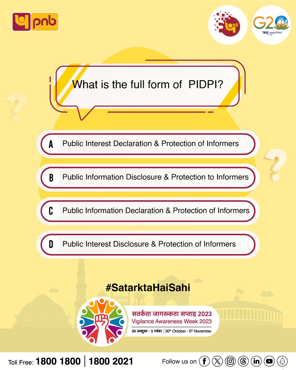 Share your answer in the comment section to get a chance to win a gift voucher worth Rs 1000 & remember the rules! “Say no to corruption; commit to the Nation” Take integrity pledge & get an e-certificate from CVC pnbindia.in/pledge.aspx @CVCIndia #SatarktaHaiSahi #Quiz #PNB