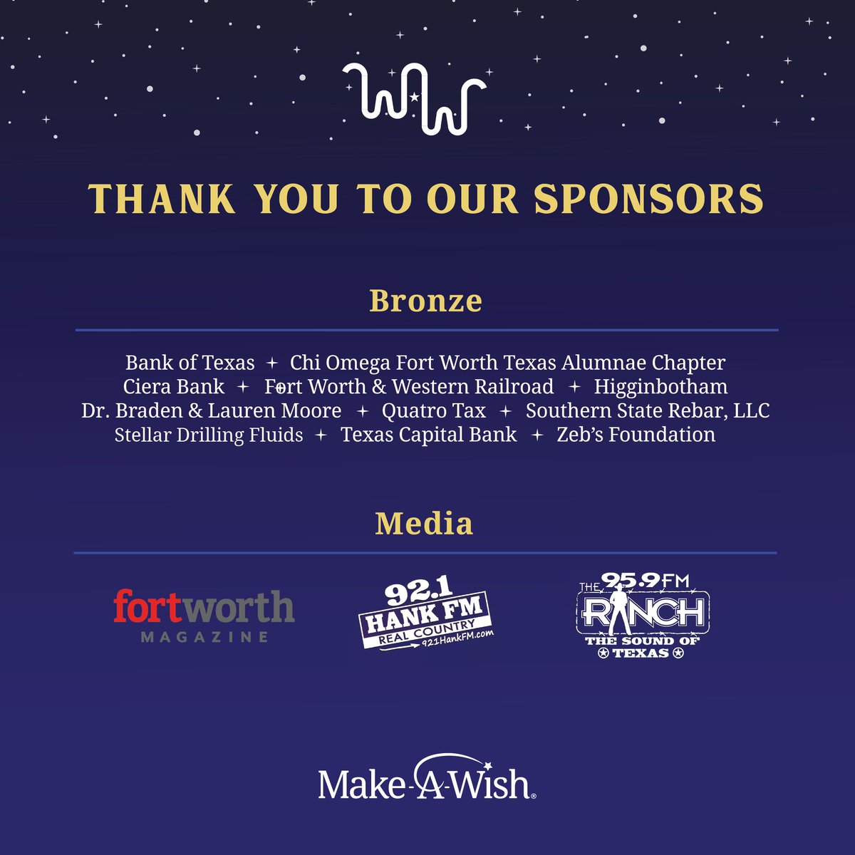 We can't wait to see our Fort Worth community tonight at #WranglersandWishes! Special thanks to our sponsors of this year's event.