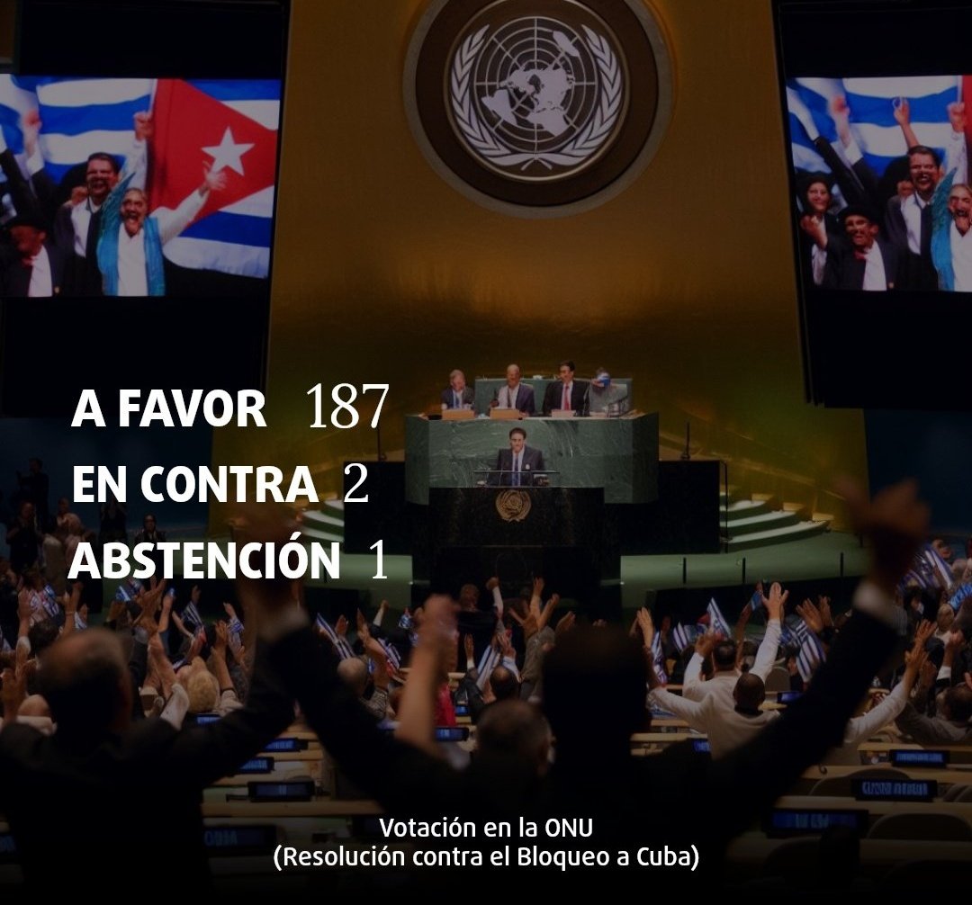 ideiazabaldub's tweet photo. 🇨🇺 Beste behin Nazio Batuen Batzar Nagusiak Kubaren blokeoaren aurkako ebazpena onartu du ia aho batez:

✅ ALDE: 187 herrialde

❌ KONTRA: AEB eta Israel

⬜ ABSTENTZIOA: Ukraina

Argi dago nortzuk diren gaur egungo benetazko gaizkiaren ardatza: 🇺🇸 🇮🇱 🇺🇦 

#UnblockCuba https://t.co/QPWxHNm79t