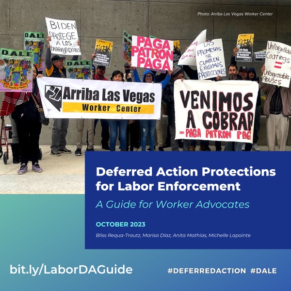 Last week, Arriba Las Vegas, in partnership with NELP, JWJ and NILC launched a guide for organizers, workers centers, unions, and worker leaders on effective DALE campaigns. It’s an opportunity to advance workplace rights from the bottom up! Read more bit.ly/DALELaborGuide