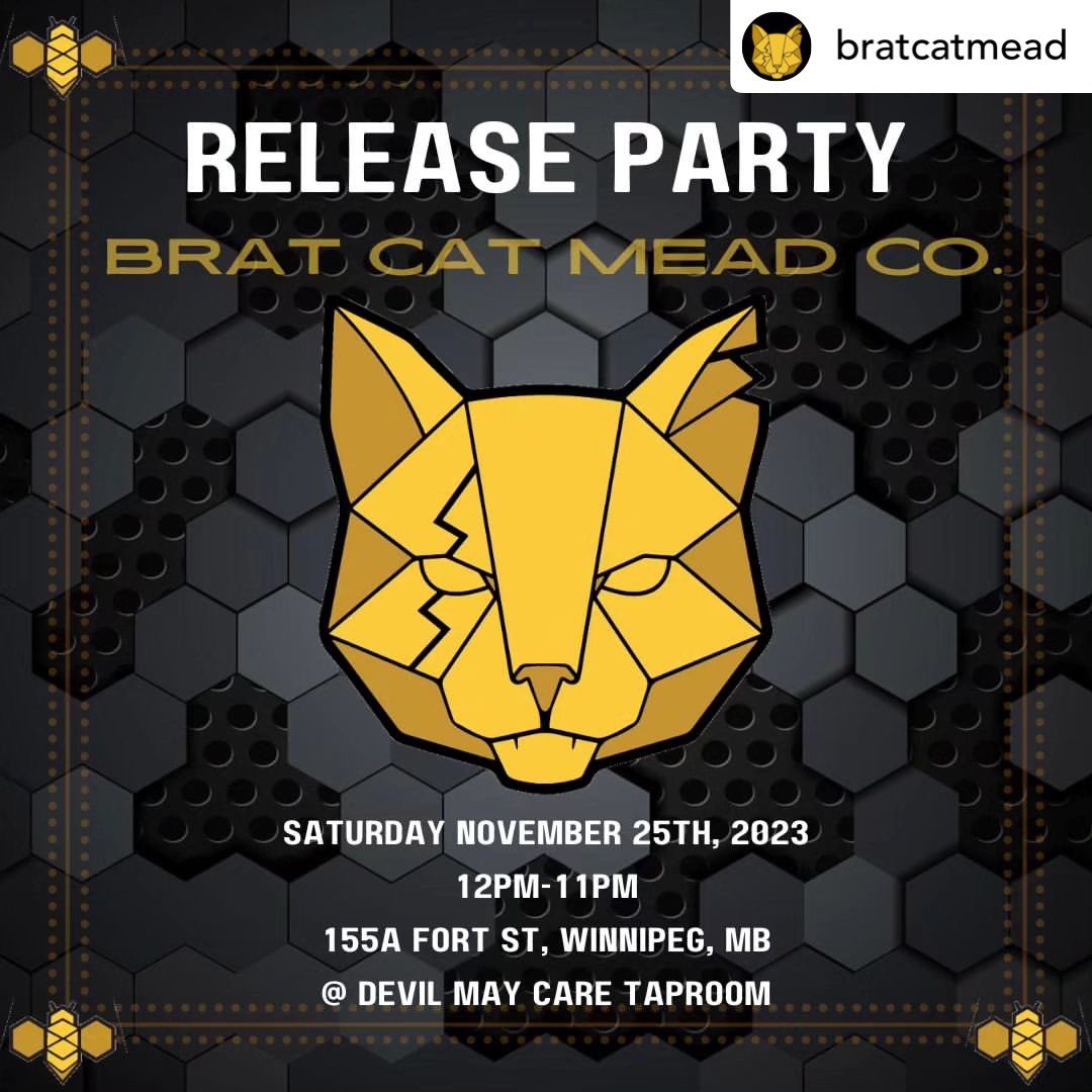 devilmaybeer's tweet photo. Exciting News! 🎉 Join us for the Brat Cat Mead Launch on November 25, 2023, at Devil May Care Taproom. Discover unique, gluten-friendly meads and enjoy tacos from Loaf &amp; Honey. All-day event, see you on the 25th! 😼🍯🥂 #BratsOutOfTheBag https://t.co/04na5BMxOH