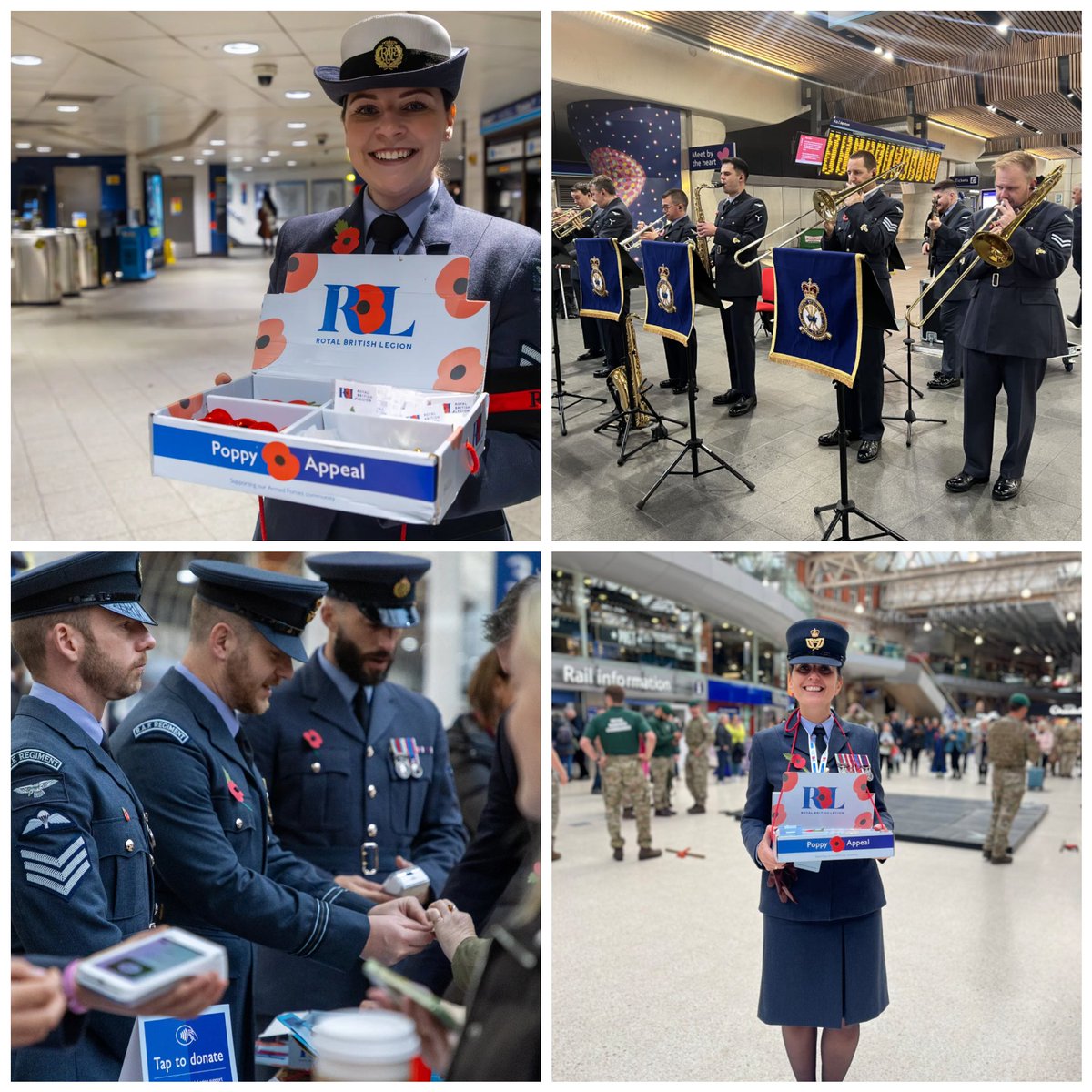 Commander_GE's tweet image. Personnel from across RAF Global Enablement took part in the Royal British Legions #LondonPoppyDay

At London Bridge Station, commuters were able to listen to music from The Brass Group of the Central Band of the RAF.