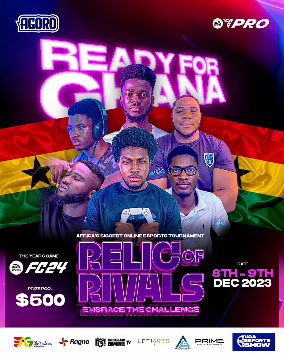 Relic of Rivals: Embrace the Challenge! 🎮

Ghanaian players, get ready to embrace the challenge and compete in Africa's biggest esports tournament🥇

<a href="/esportsGhana/">ESPORTS GHANA</a> <a href="/GhanaeSports/">Ghana Esports Federation</a> <a href="/TeamCanvic/">Canvic Esports Team</a> <a href="/EASPORTSFCPro/">EA SPORTS FC Pro</a> @ESpoANews rts