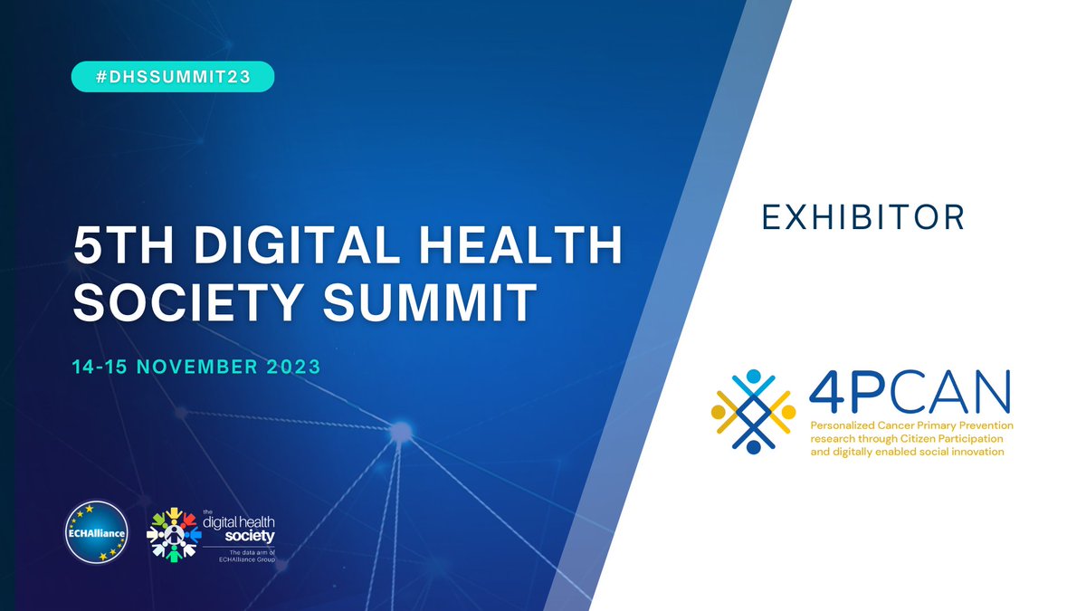 4PCAN_Project (@4pcan_project) on Twitter photo 📌Visit #4PCAN's virtual booth at the #DHSSummit23, a 2-day virtual event organised by <a href="/TheDHSociety/">The Digital Health Society</a> and <a href="/ECHAlliance/">ECHAlliance: The Global Health Connector</a>!
The summit addresses the latest digital and data challenges facing #digitalhealth
More information at echalliance.com/digital-health…
🗓14-15 Nov 📌Visit #4PCAN's virtual booth at the #DHSSummit23, a 2-day virtual event organised by <a href="/TheDHSociety/">The Digital Health Society</a> and <a href="/ECHAlliance/">ECHAlliance: The Global Health Connector</a>!
The summit addresses the latest digital and data challenges facing #digitalhealth
More information at echalliance.com/digital-health…
🗓14-15 Nov