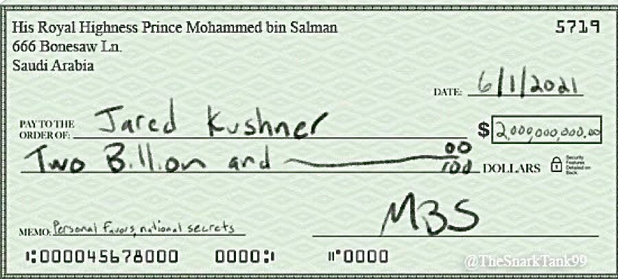 Quadcarl (@quadcarl_carl) on Twitter photo <a href="/Jim_Jordan/">Rep. Jim Jordan</a> $2 billion from the Saudis for Jared
13 trademarks in CHINA for Ivanka
Crickets from the GOP <a href="/Jim_Jordan/">Rep. Jim Jordan</a> $2 billion from the Saudis for Jared
13 trademarks in CHINA for Ivanka
Crickets from the GOP