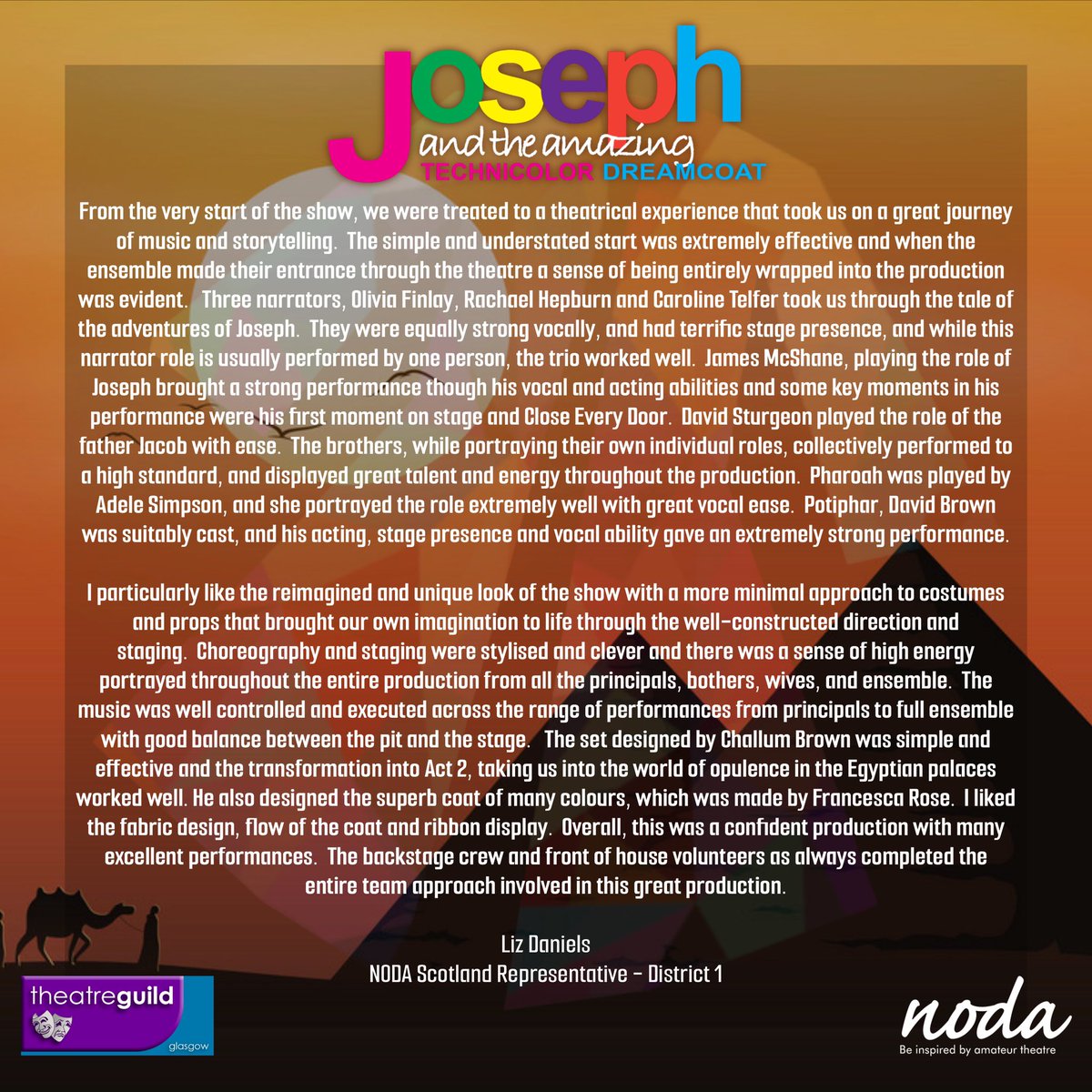 We were so grateful to have our NODA Scotland representative, Liz Daniels come to see our show. 
Thank you for the kind words Liz! 
❤️🧡💛💚💙💜🩷