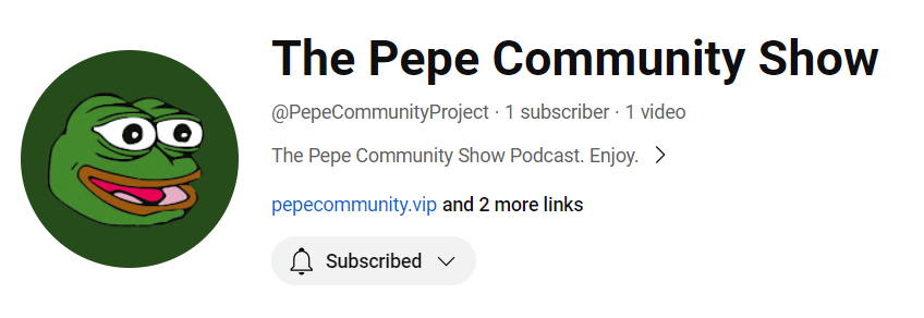 1Patriot2020's tweet photo. The Pepe Community Show is now on YouTube!!  Please like, repost, and comment with your best meme so we can get the word out. #Defi is changing and Pepe Community is leading the way. #Cryptocurrency

 $Pepe #Pepe @PepeCommunity_ #PepeXplains #0XBE

https://t.co/gCuU9xqq34