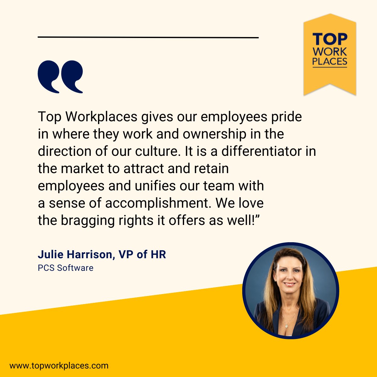 TopWorkplaces's tweet image. Thank you for the kind words, Julie! The Top Workplaces awards are unique badges of honor given by employees. 

Gain the recognition you deserve.
topworkplaces.com/usatoday

Nominations are now open until November 10, 2023.

#PCSSoftware #TopWorkplacesUSA #TopWorkplaces