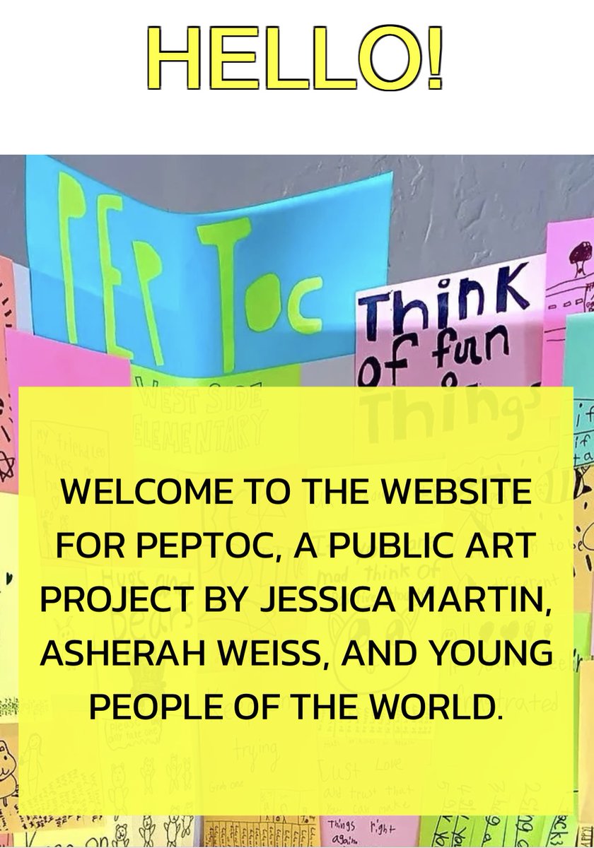 KindnessChamps's tweet image. Anyone need a #peptalk?

How about advice from a kindergartener or listening to #children laughing🤣

Just call #Peptoc a "project by artists Jessica Martin &amp;amp; Asherah Weiss, along with students of West Side Elementary in Healdsburg CA."🤩 #thereisgood❤️

peptoc.net/about