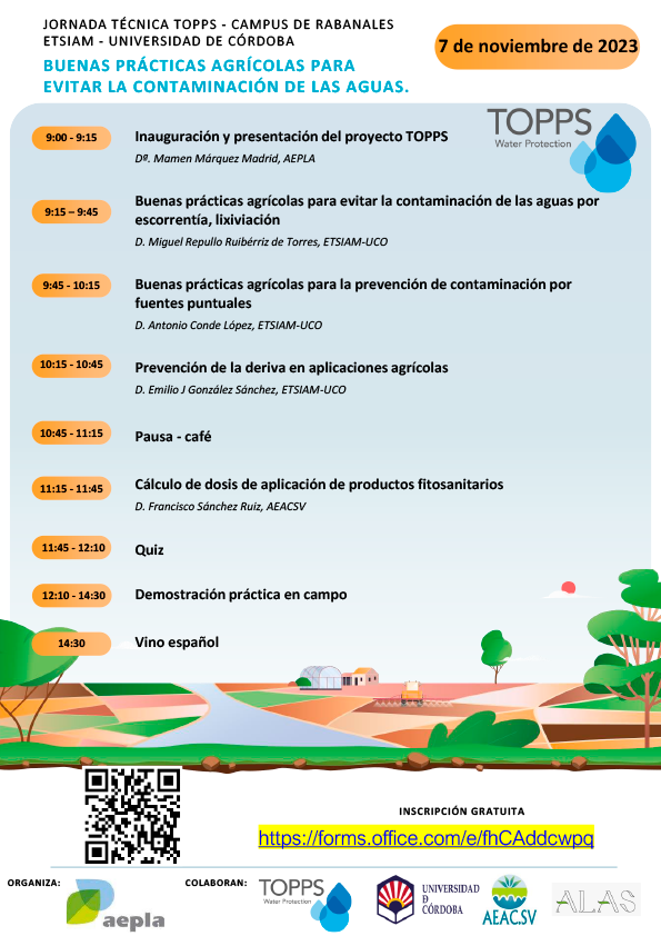 aepla_asoc's tweet photo. 📢 Este martes 7 de noviembre, a las 9:00h, estaremos en Córdoba celebrando la Jornada "Buenas prácticas agrícolas para evitar la contaminación de las aguas", en el marco del proyecto #ProyectoTOPPS💦

📌 ETSIAM - @Univcordoba 
🗺️ Campus de Rabanales
📝 https://t.co/qOkL71qswS https://t.co/KS10YVhOyN