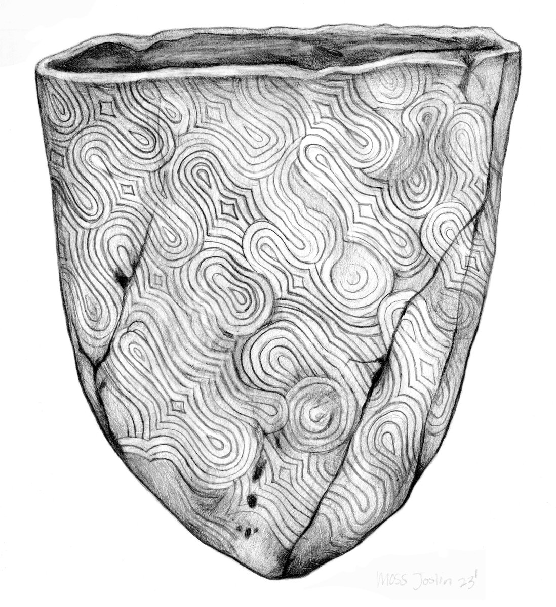 UGAArchaeolab's tweet photo. #UGAArchaeoLab Undergraduate employee Moss Joslin illustrated this replica Swift Creek Complicated Stamp vessel. ✏️⚱️ https://t.co/2lbKuLwm30