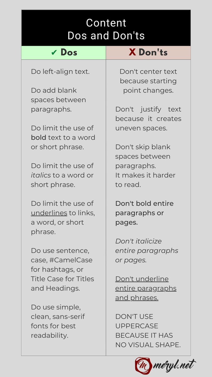 Here's a one-pager for creating accessible text. All the details of what's in the image are in this post: buff.ly/405mCTD 

#Accessibility 
#DigitalMarketing