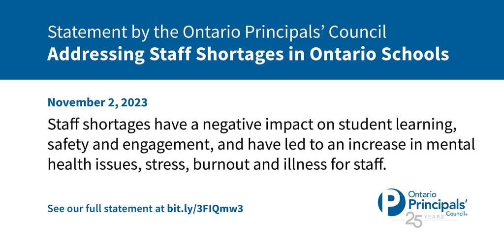 Staff shortages in our publicly funded schools continue to be a daily challenge.  Short-term solutions have not resolved the problem. This crisis must be addressed immediately, with long-term and sustainable solutions. See our full statement at bit.ly/3FIQmw3.