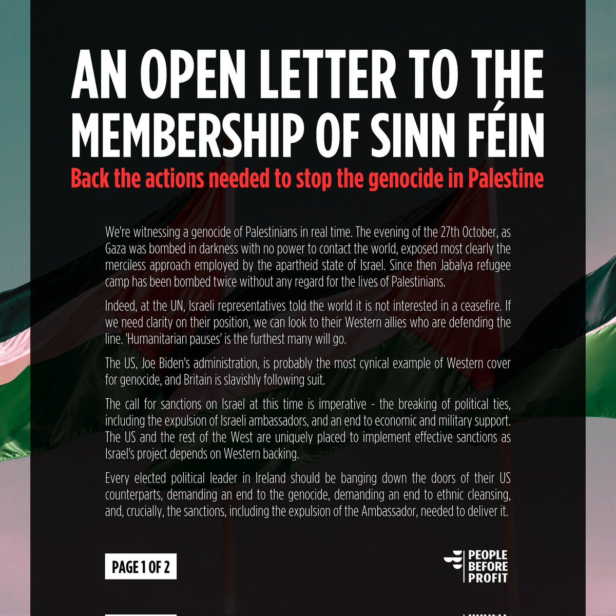 pb4p's tweet image. An Open Letter to the Membership of Sinn Féin: Back the actions needed to stop the genocide in Palestine 🇵🇸

In solidarity,

Richard Boyd Barrett TD
Gerry Carroll MLA
Gino Kenny TD
Paul Murphy TD
Bríd Smith TD

Full text: pbp.ie/an-open-letter…